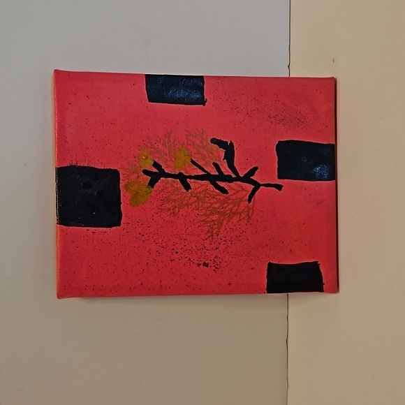 Hand Crafted 7" x 9" painting on Upcycled Canvas Pink gold & Black Original art - Picture 4 of 17